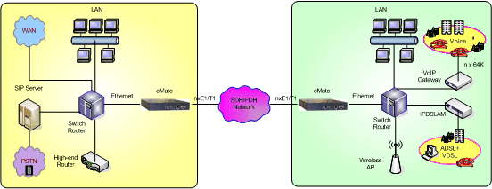 Ethernet over Multi-E1/T1 or 1 DS3